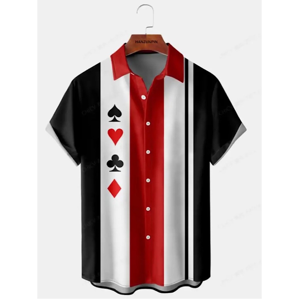 Men's Polyester Graphic Short Sleeve Lapel Shirt, Order Size Up Runs Small